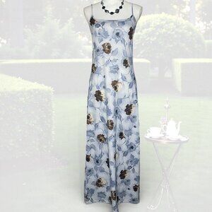 Vintage Necessary Objects Women’s Large Blue Floral Slip Maxi Dress 90s Y2K Rose